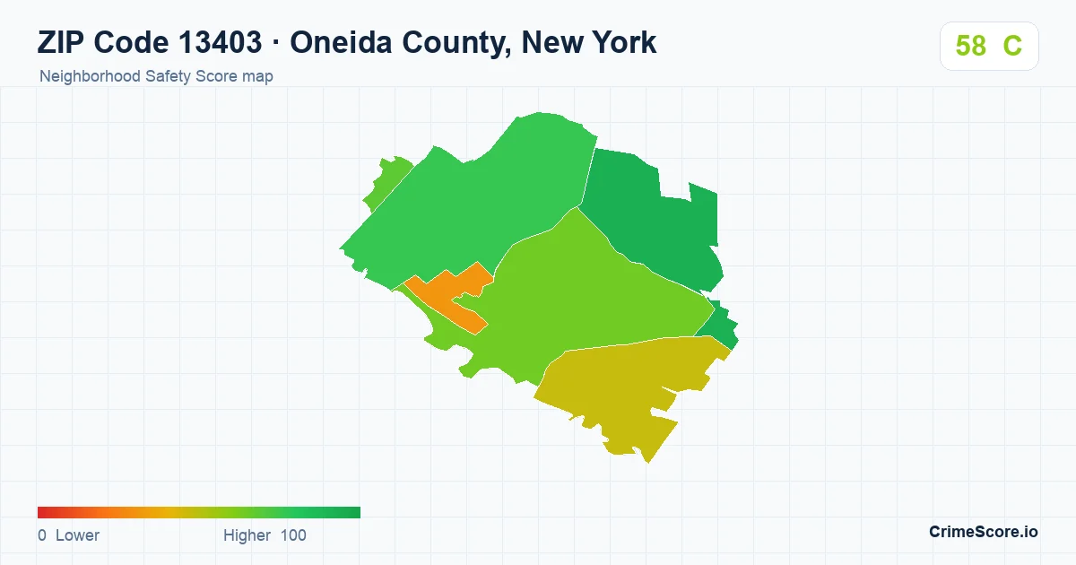 ZIP Code 13403 in Oneida County, New York neighborhood Safety Score map