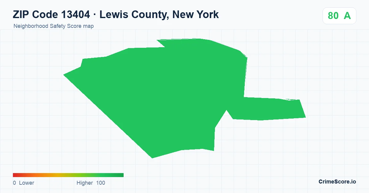 ZIP Code 13404 in Lewis County, New York neighborhood Safety Score map