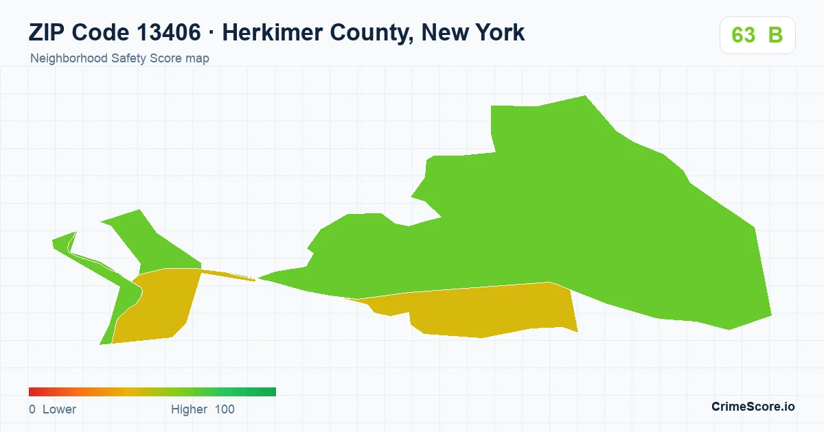 ZIP Code 13406 in Herkimer County, New York neighborhood Safety Score map