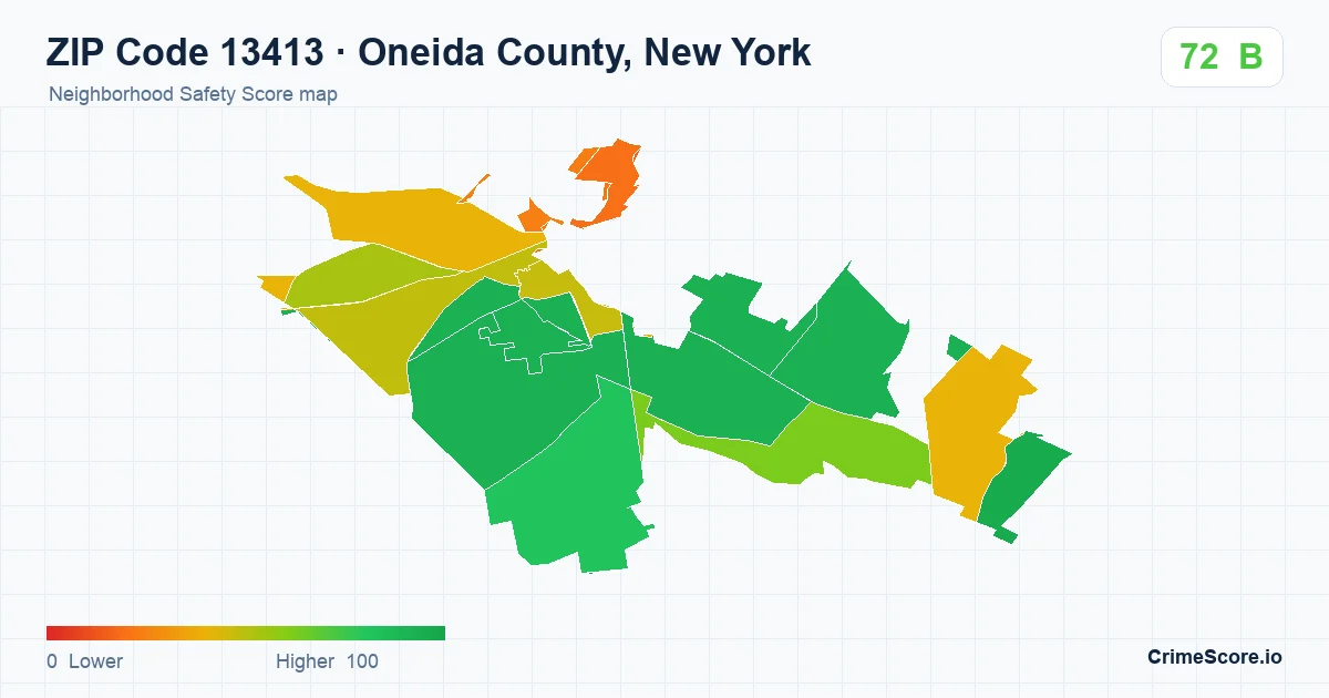 ZIP Code 13413 in Oneida County, New York neighborhood Safety Score map