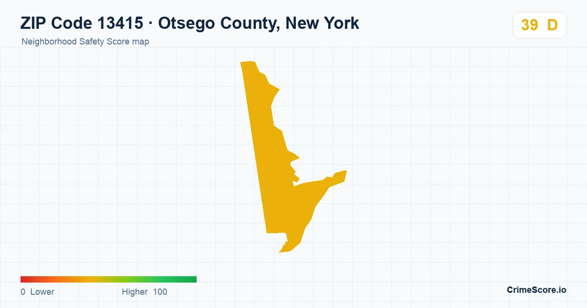 ZIP Code 13415 in Otsego County, New York neighborhood Safety Score map