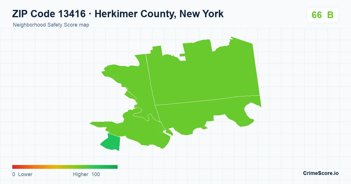 ZIP Code 13416 in Herkimer County, New York neighborhood Safety Score map