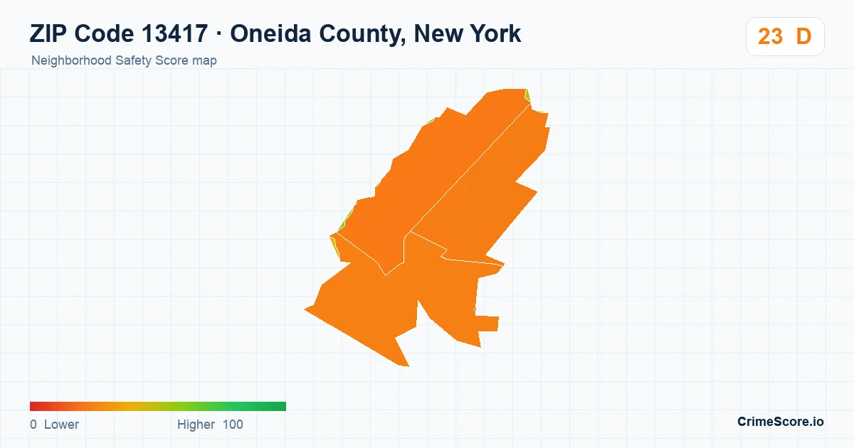 ZIP Code 13417 in Oneida County, New York neighborhood Safety Score map