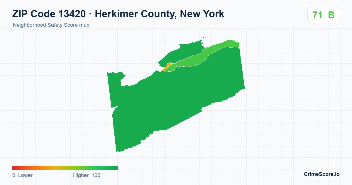 ZIP Code 13420 in Herkimer County, New York neighborhood Safety Score map