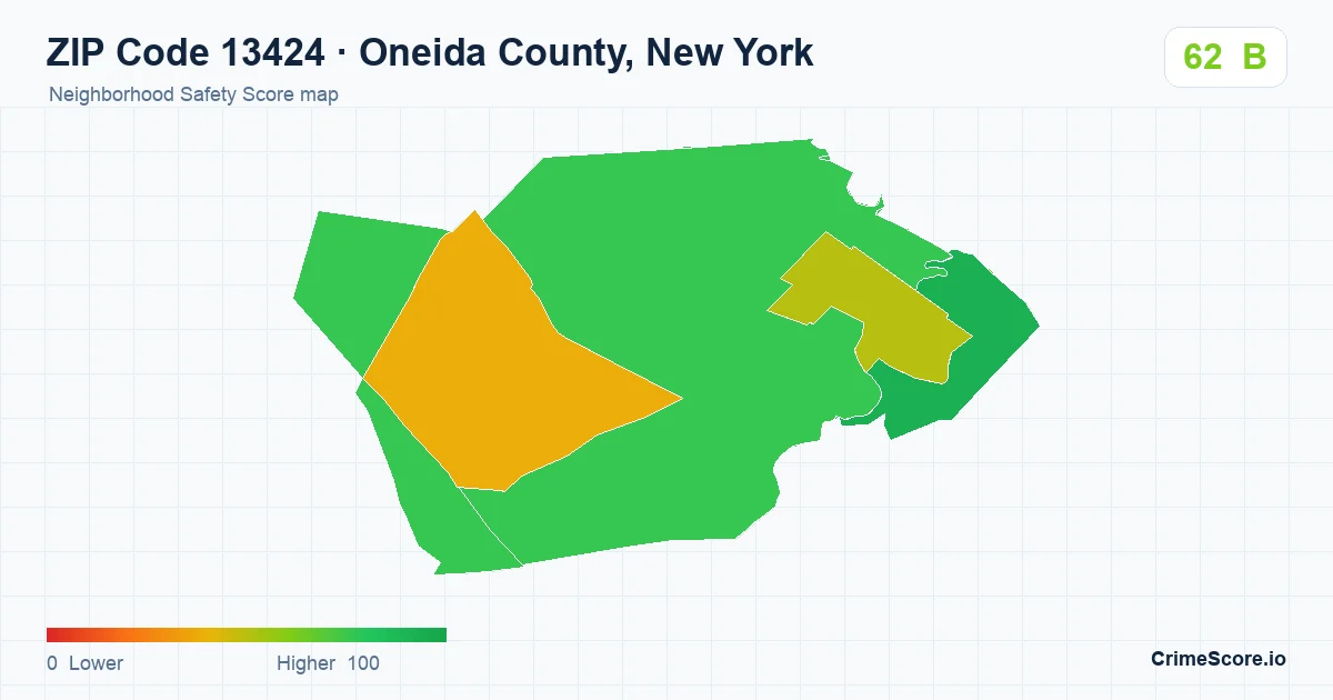 ZIP Code 13424 in Oneida County, New York neighborhood Safety Score map