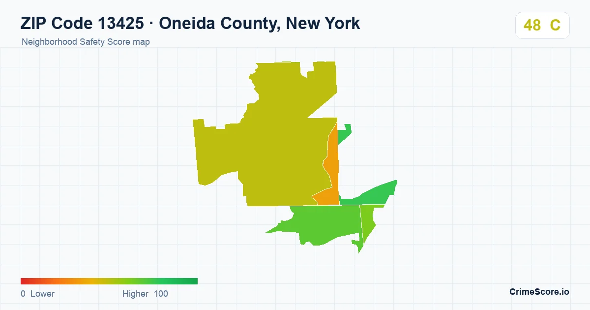 ZIP Code 13425 in Oneida County, New York neighborhood Safety Score map