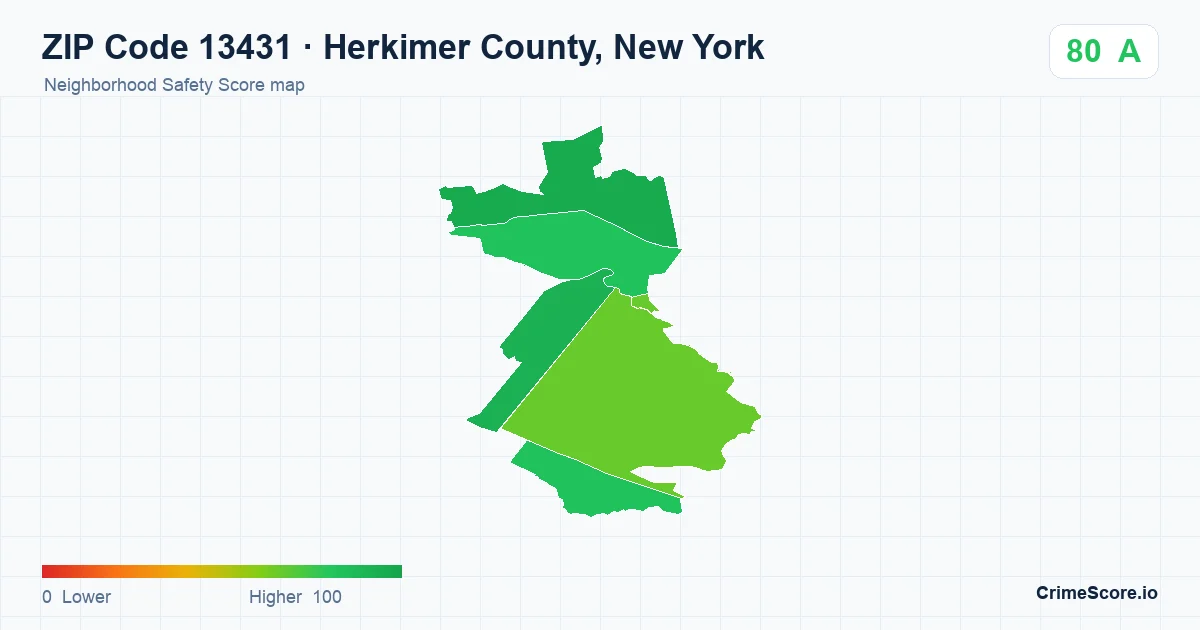 ZIP Code 13431 in Herkimer County, New York neighborhood Safety Score map