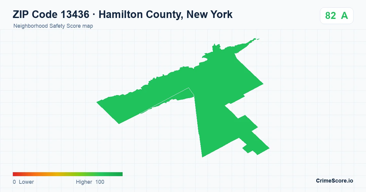 ZIP Code 13436 in Hamilton County, New York neighborhood Safety Score map