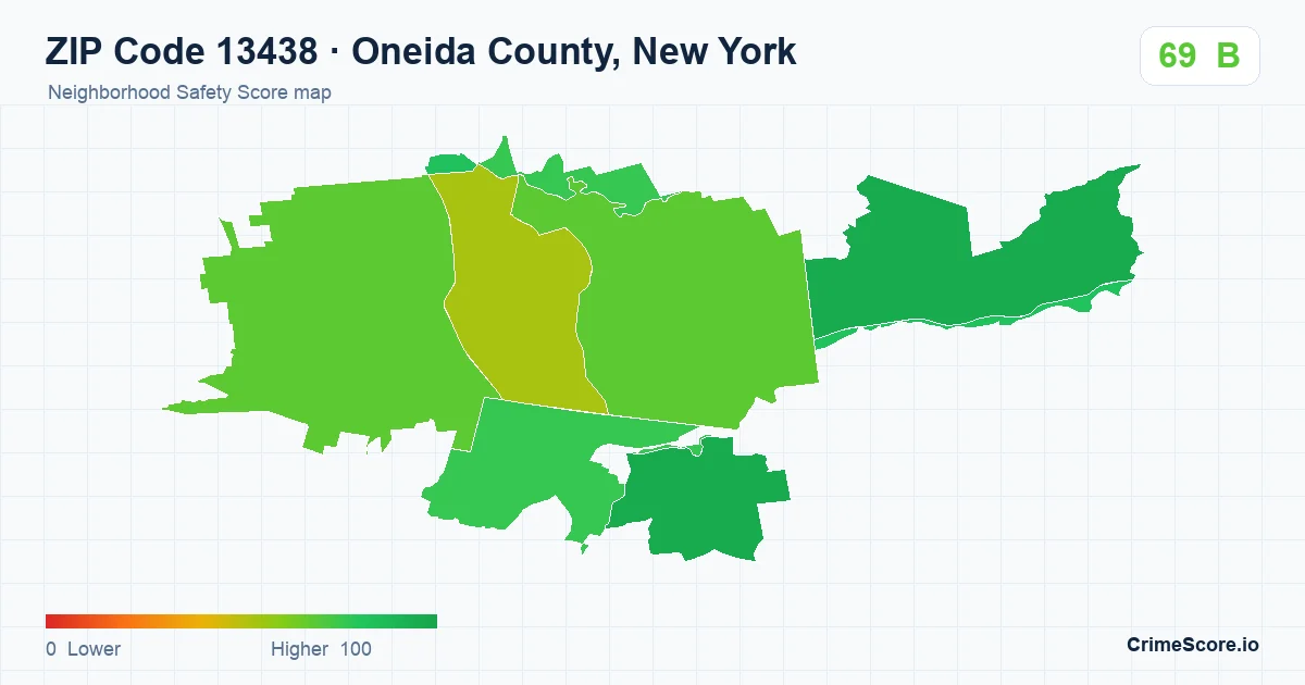 ZIP Code 13438 in Oneida County, New York neighborhood Safety Score map