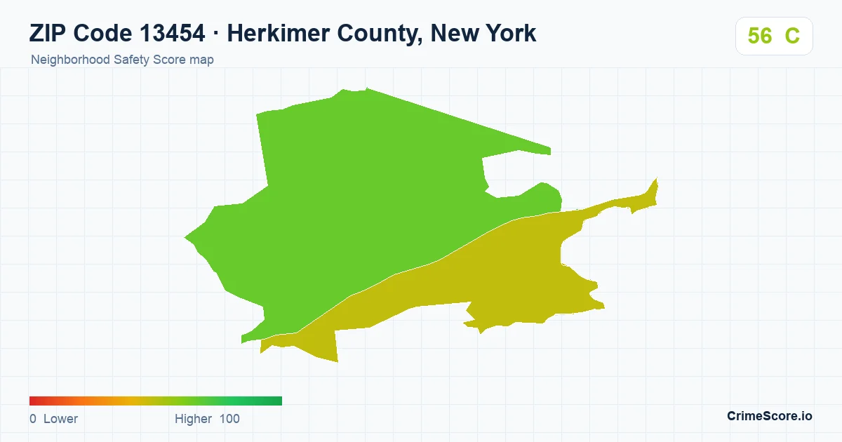 ZIP Code 13454 in Herkimer County, New York neighborhood Safety Score map
