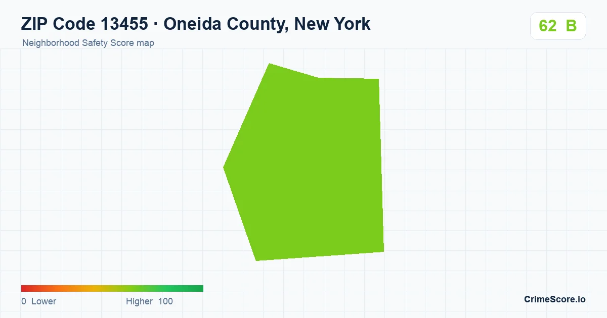 ZIP Code 13455 in Oneida County, New York neighborhood Safety Score map