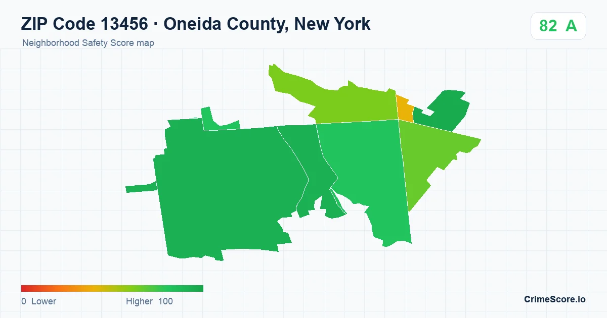 ZIP Code 13456 in Oneida County, New York neighborhood Safety Score map