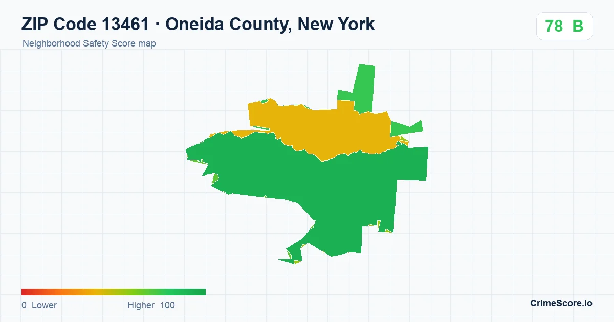 ZIP Code 13461 in Oneida County, New York neighborhood Safety Score map