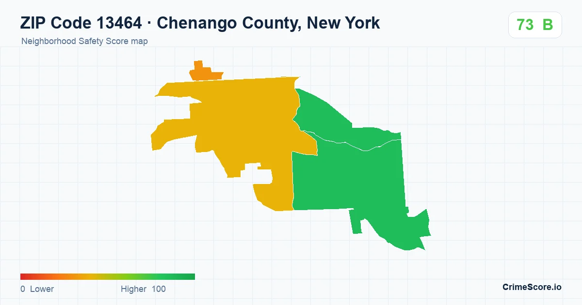ZIP Code 13464 in Chenango County, New York neighborhood Safety Score map