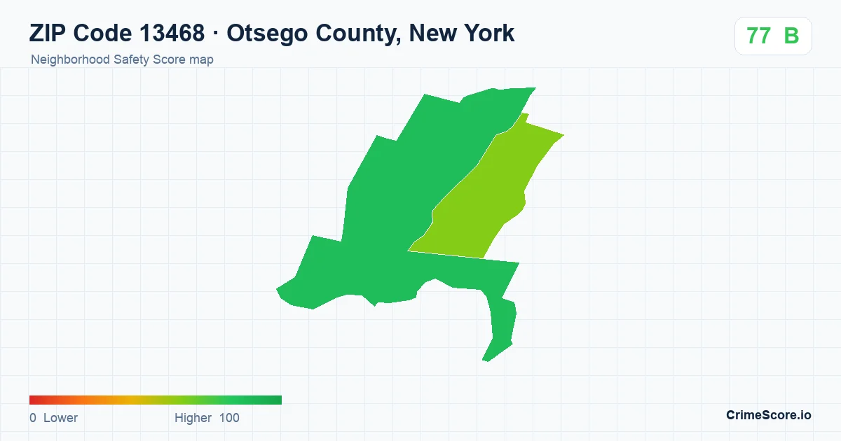 ZIP Code 13468 in Otsego County, New York neighborhood Safety Score map