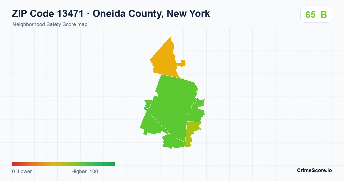 ZIP Code 13471 in Oneida County, New York neighborhood Safety Score map