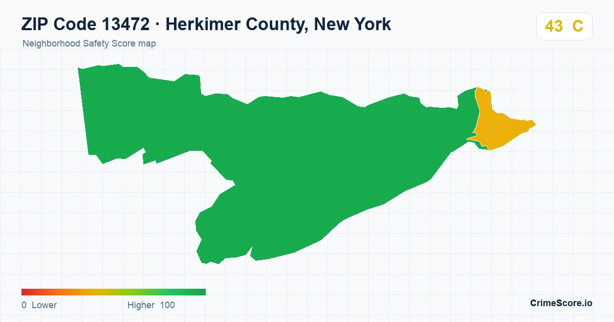 ZIP Code 13472 in Herkimer County, New York neighborhood Safety Score map