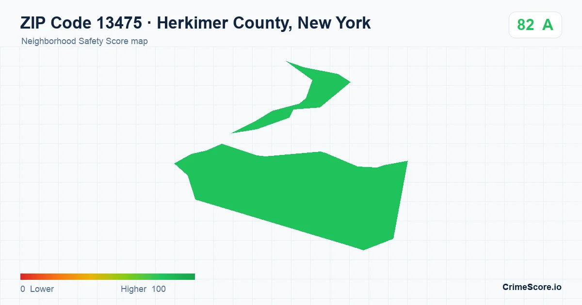 ZIP Code 13475 in Herkimer County, New York neighborhood Safety Score map