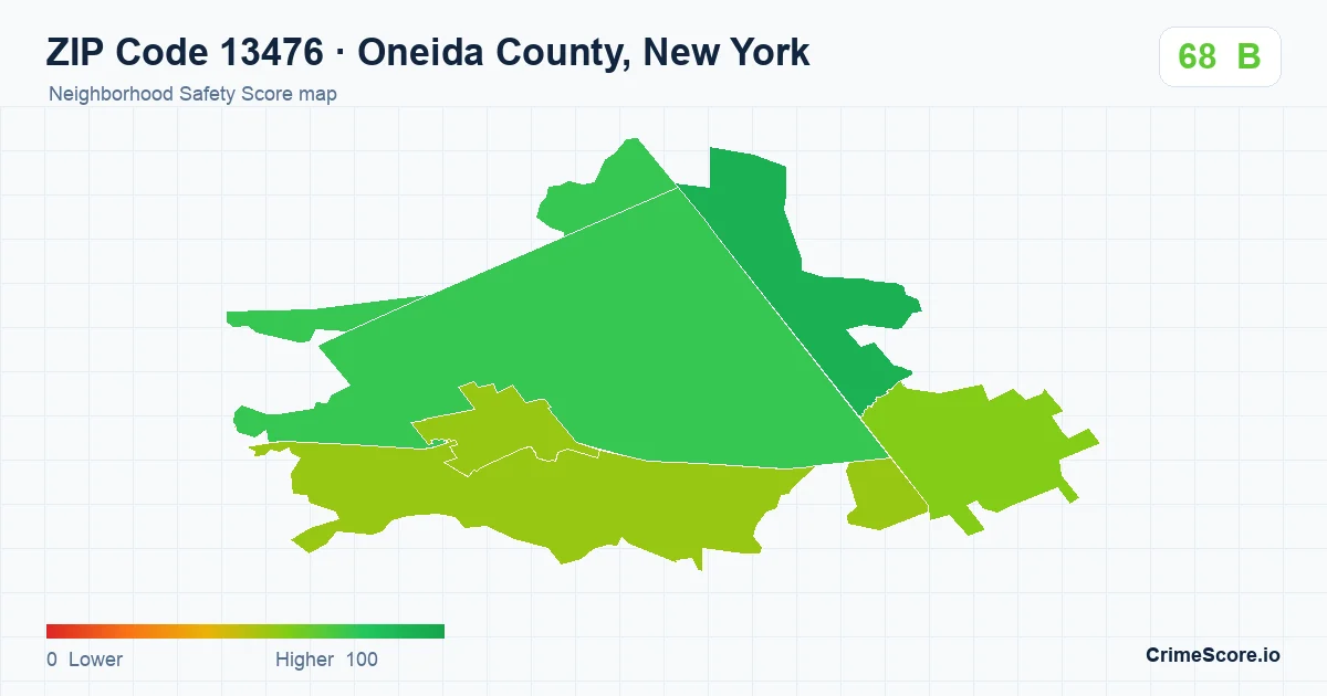 ZIP Code 13476 in Oneida County, New York neighborhood Safety Score map