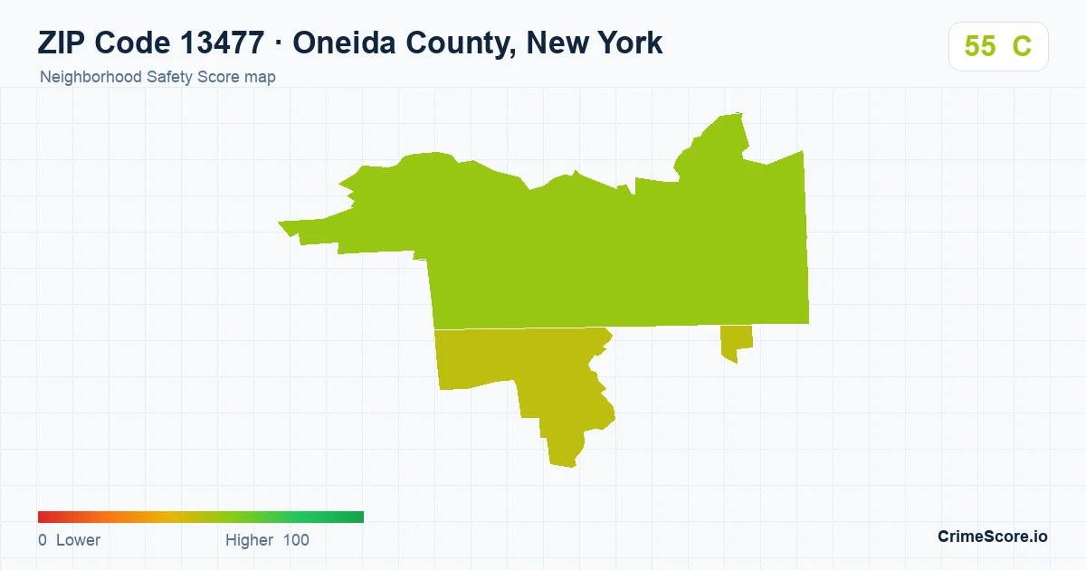 ZIP Code 13477 in Oneida County, New York neighborhood Safety Score map