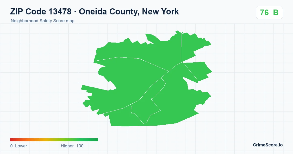 ZIP Code 13478 in Oneida County, New York neighborhood Safety Score map
