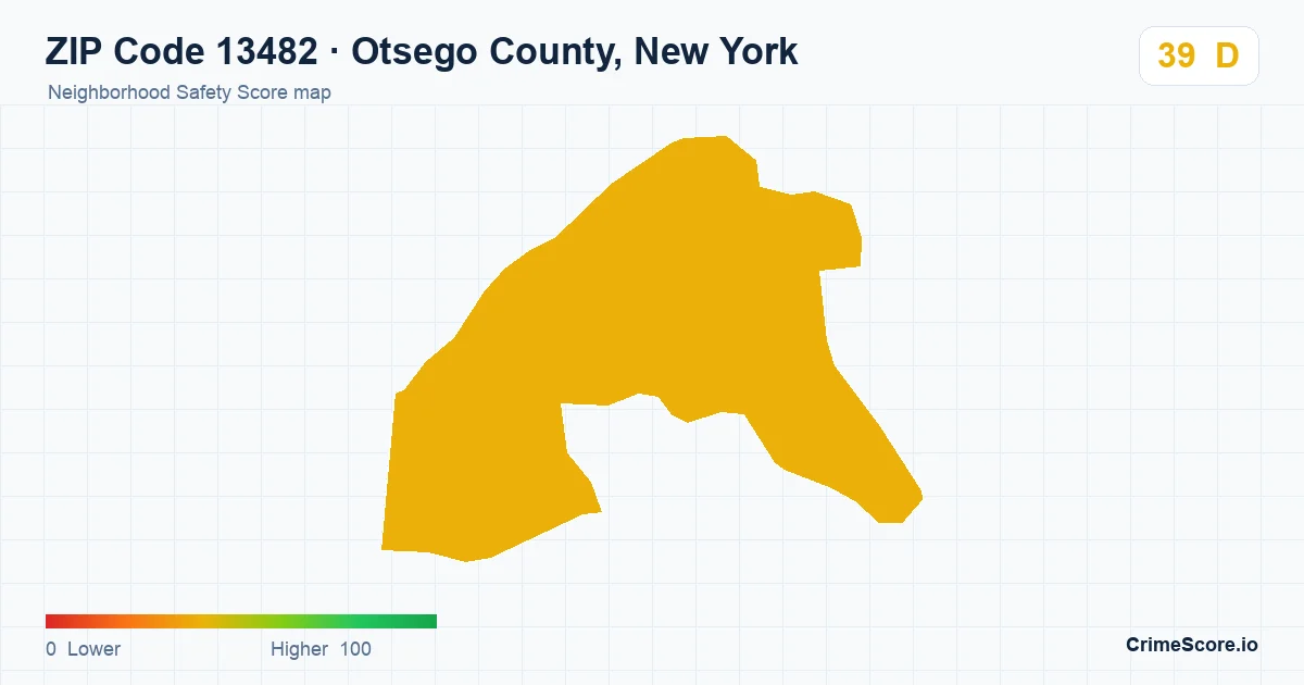 ZIP Code 13482 in Otsego County, New York neighborhood Safety Score map
