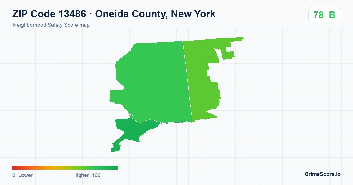 ZIP Code 13486 in Oneida County, New York neighborhood Safety Score map
