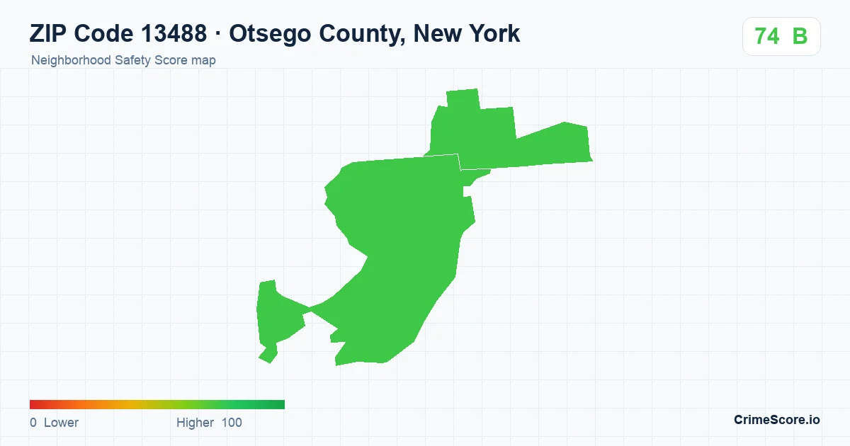 ZIP Code 13488 in Otsego County, New York neighborhood Safety Score map