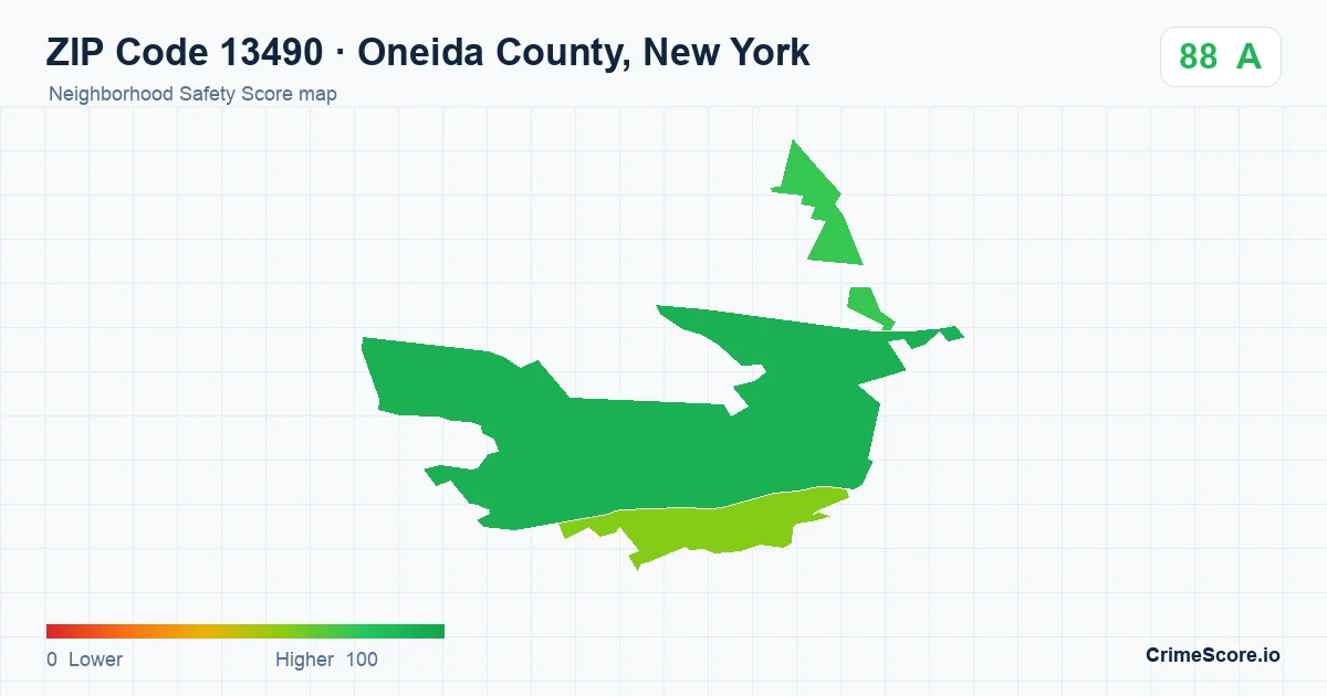 ZIP Code 13490 in Oneida County, New York neighborhood Safety Score map