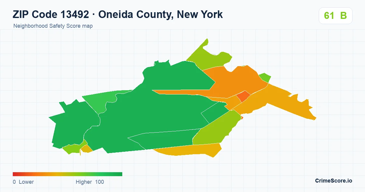 ZIP Code 13492 in Oneida County, New York neighborhood Safety Score map