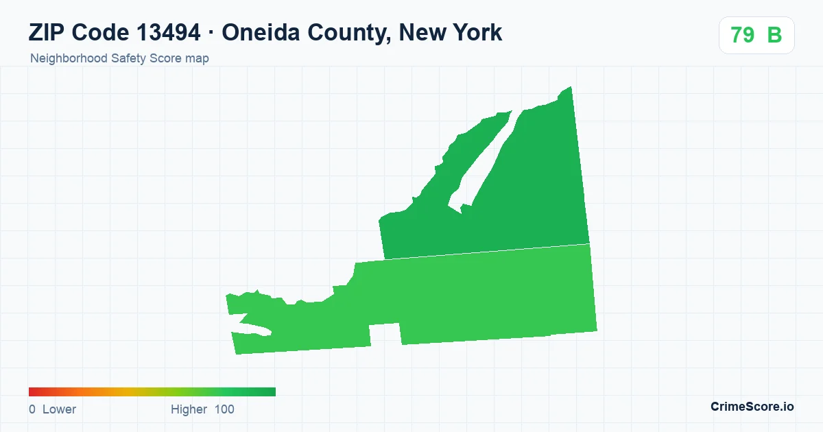 ZIP Code 13494 in Oneida County, New York neighborhood Safety Score map