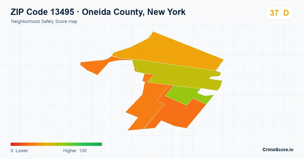 ZIP Code 13495 in Oneida County, New York neighborhood Safety Score map
