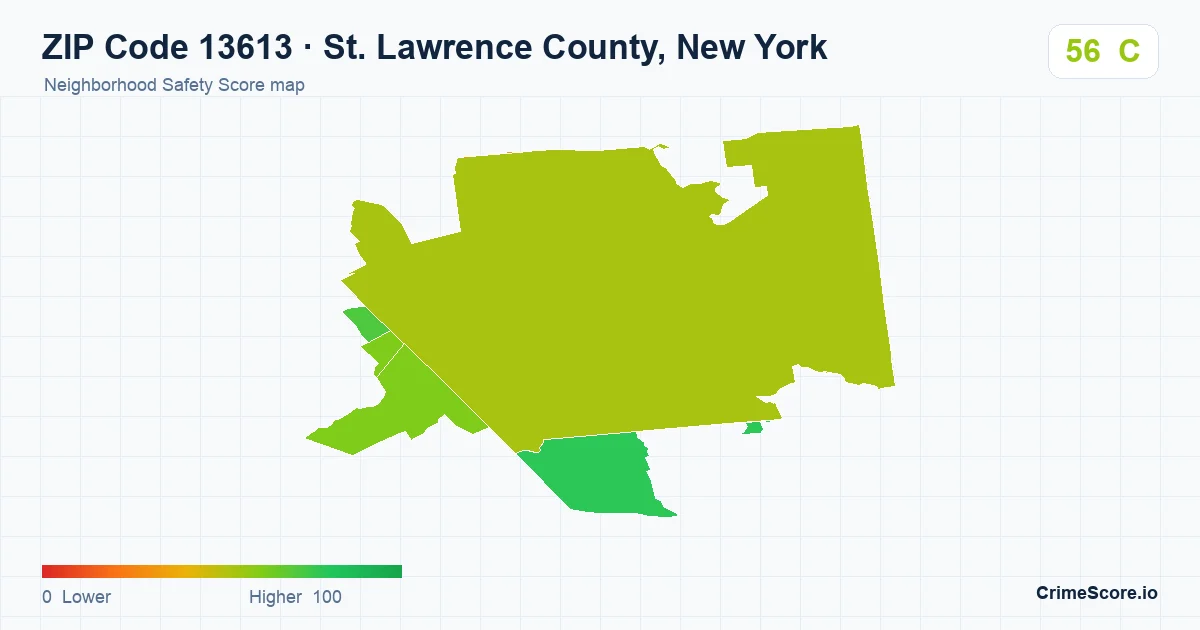 ZIP Code 13613 in St. Lawrence County, New York neighborhood Safety Score map