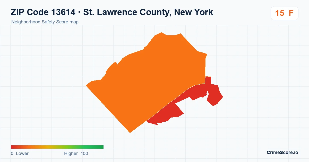 ZIP Code 13614 in St. Lawrence County, New York neighborhood Safety Score map