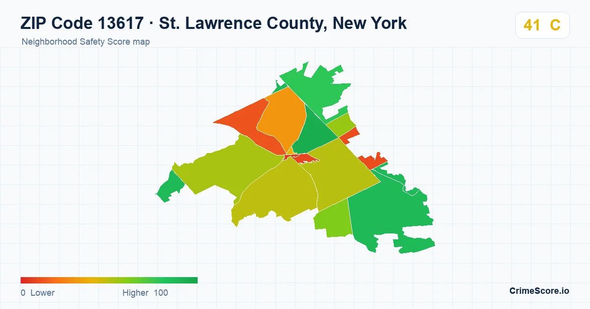 ZIP Code 13617 in St. Lawrence County, New York neighborhood Safety Score map