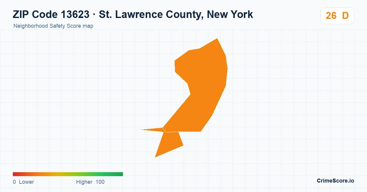 ZIP Code 13623 in St. Lawrence County, New York neighborhood Safety Score map
