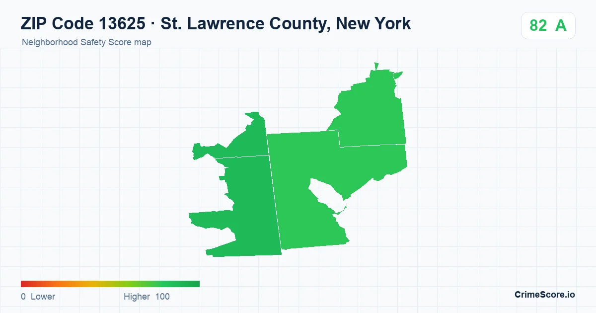 ZIP Code 13625 in St. Lawrence County, New York neighborhood Safety Score map