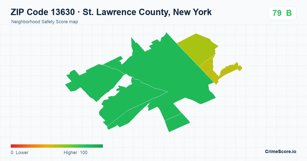 ZIP Code 13630 in St. Lawrence County, New York neighborhood Safety Score map