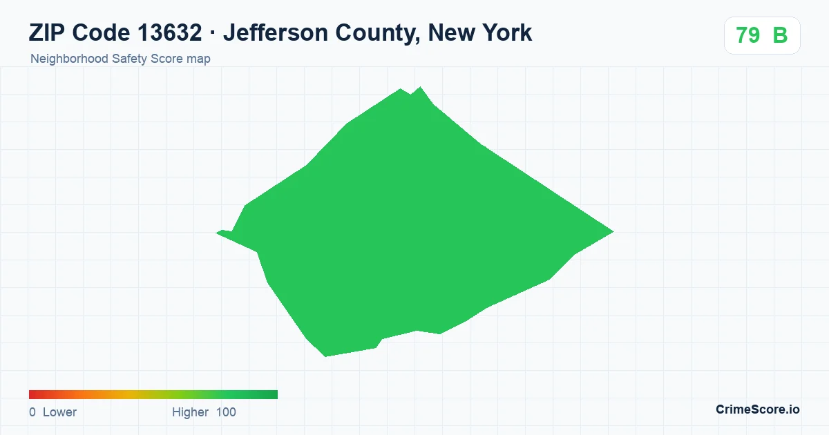 ZIP Code 13632 in Jefferson County, New York neighborhood Safety Score map