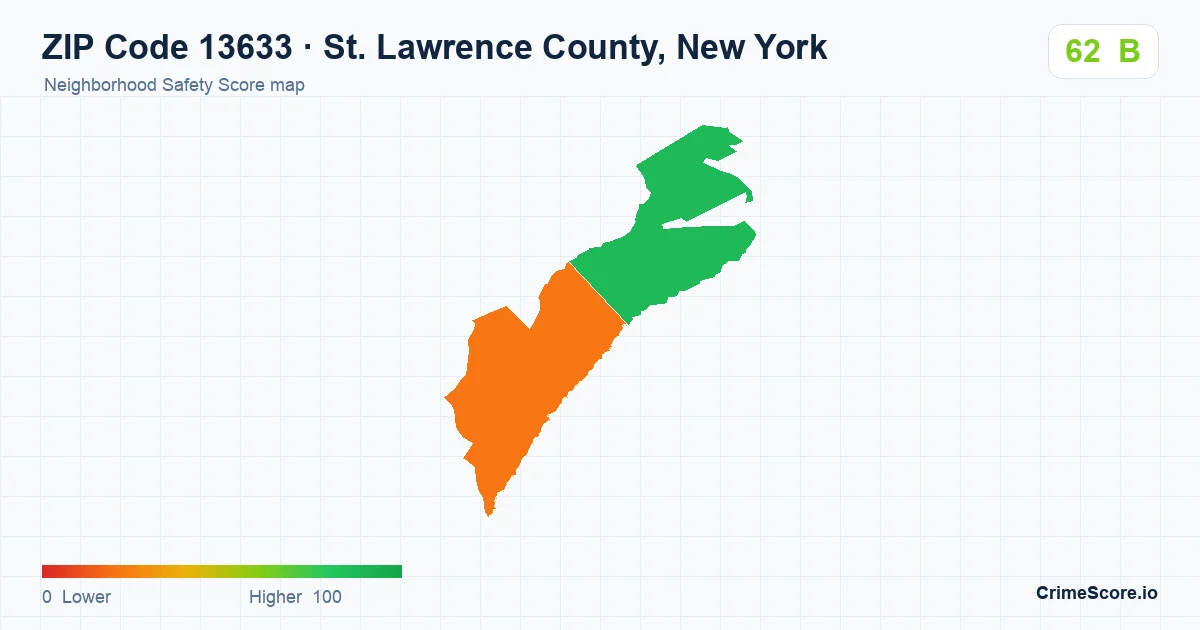 ZIP Code 13633 in St. Lawrence County, New York neighborhood Safety Score map