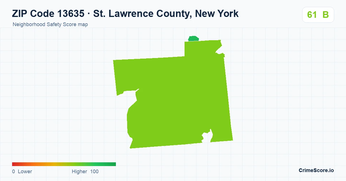 ZIP Code 13635 in St. Lawrence County, New York neighborhood Safety Score map