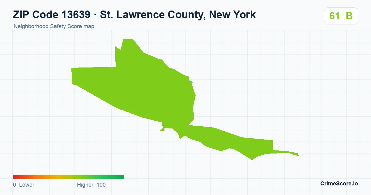 ZIP Code 13639 in St. Lawrence County, New York neighborhood Safety Score map