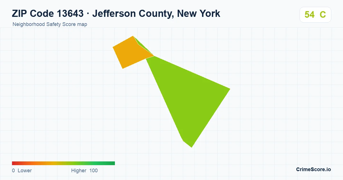 ZIP Code 13643 in Jefferson County, New York neighborhood Safety Score map