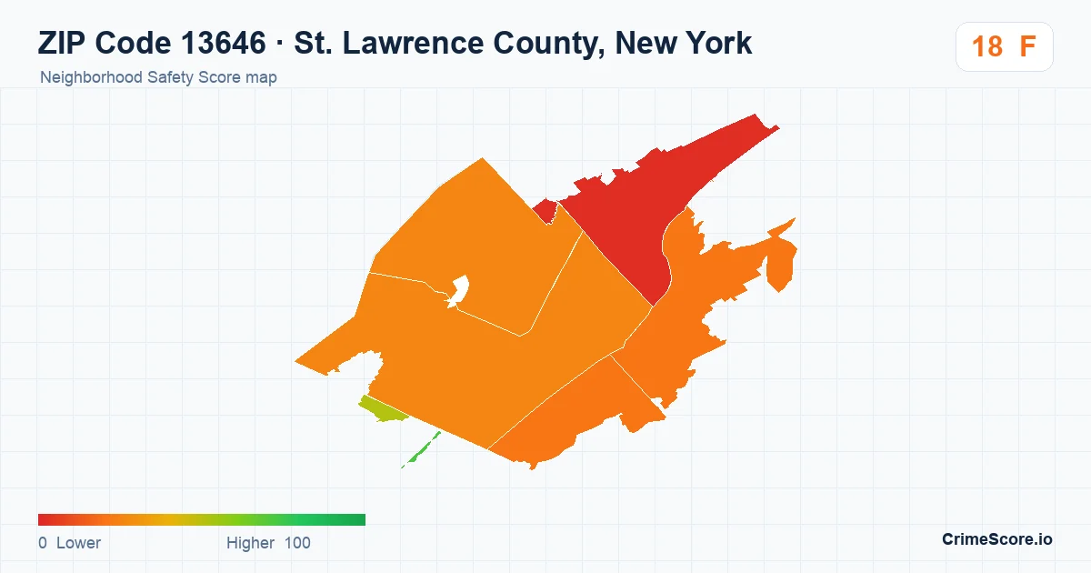 ZIP Code 13646 in St. Lawrence County, New York neighborhood Safety Score map