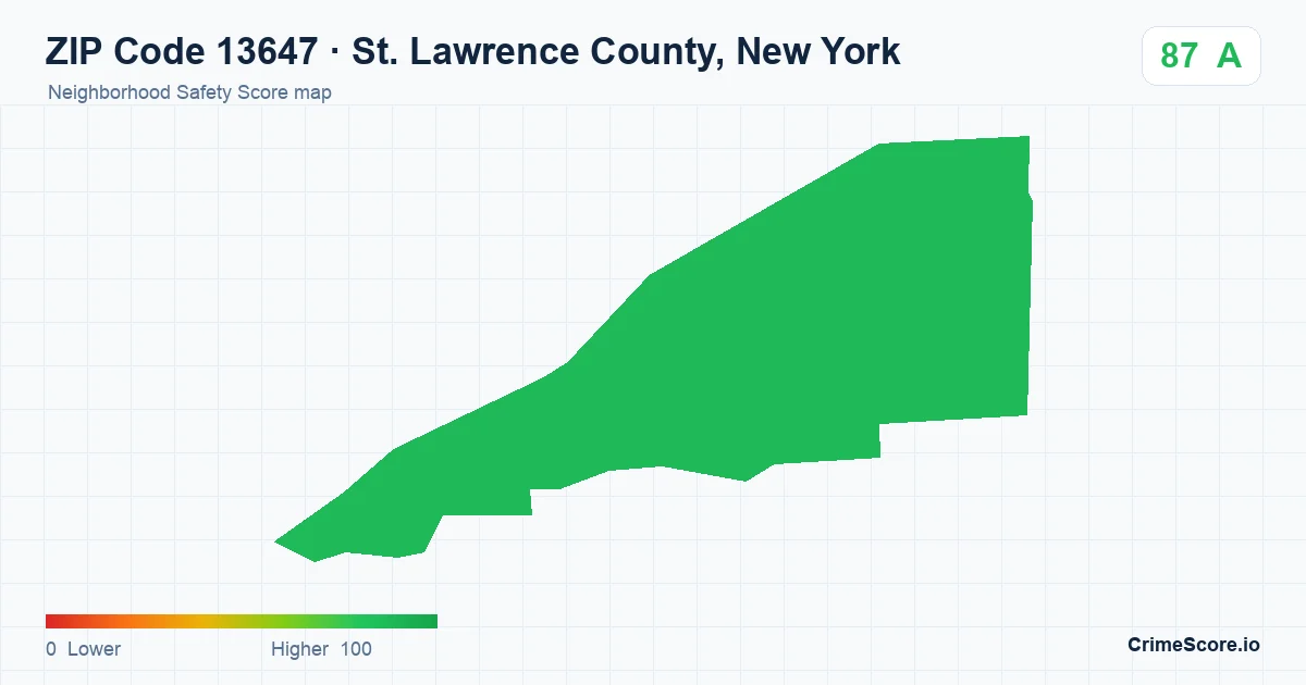 ZIP Code 13647 in St. Lawrence County, New York neighborhood Safety Score map