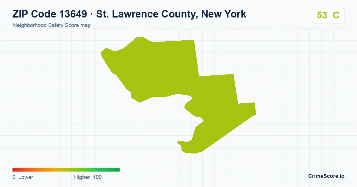 ZIP Code 13649 in St. Lawrence County, New York neighborhood Safety Score map
