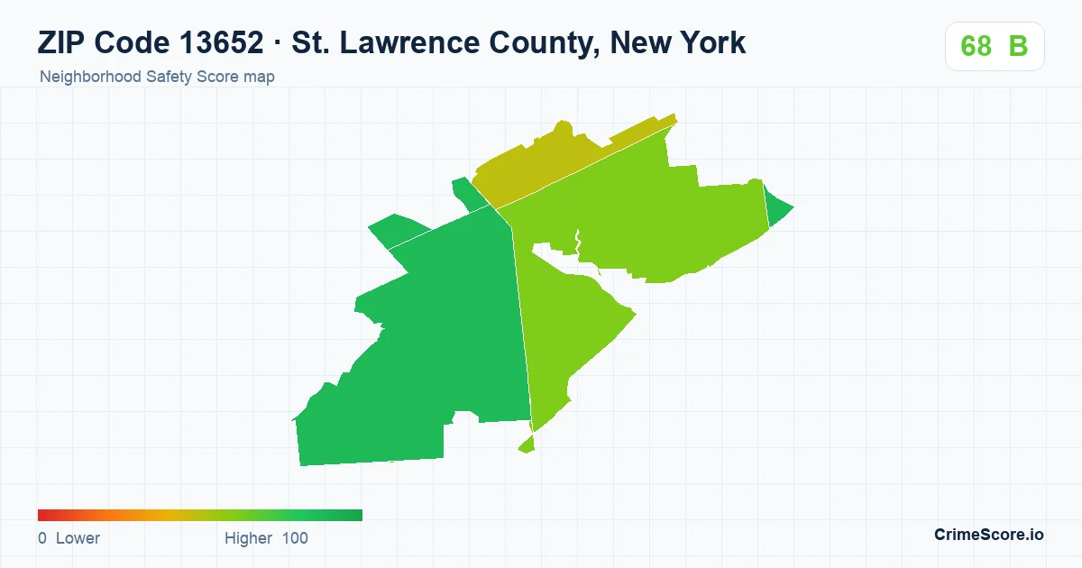 ZIP Code 13652 in St. Lawrence County, New York neighborhood Safety Score map
