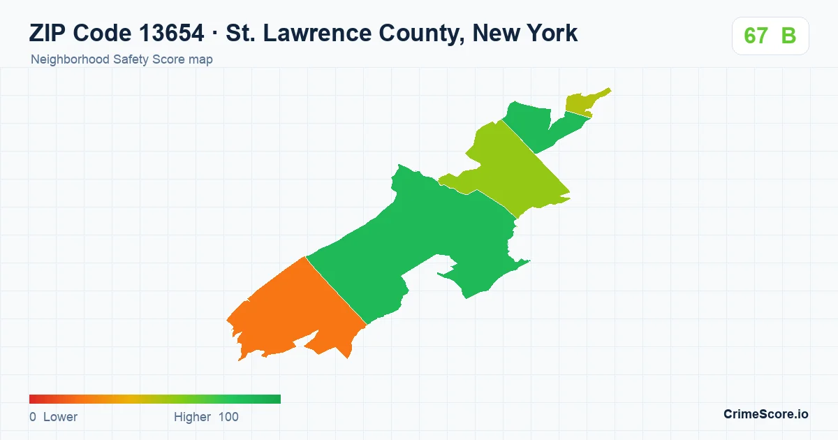 ZIP Code 13654 in St. Lawrence County, New York neighborhood Safety Score map