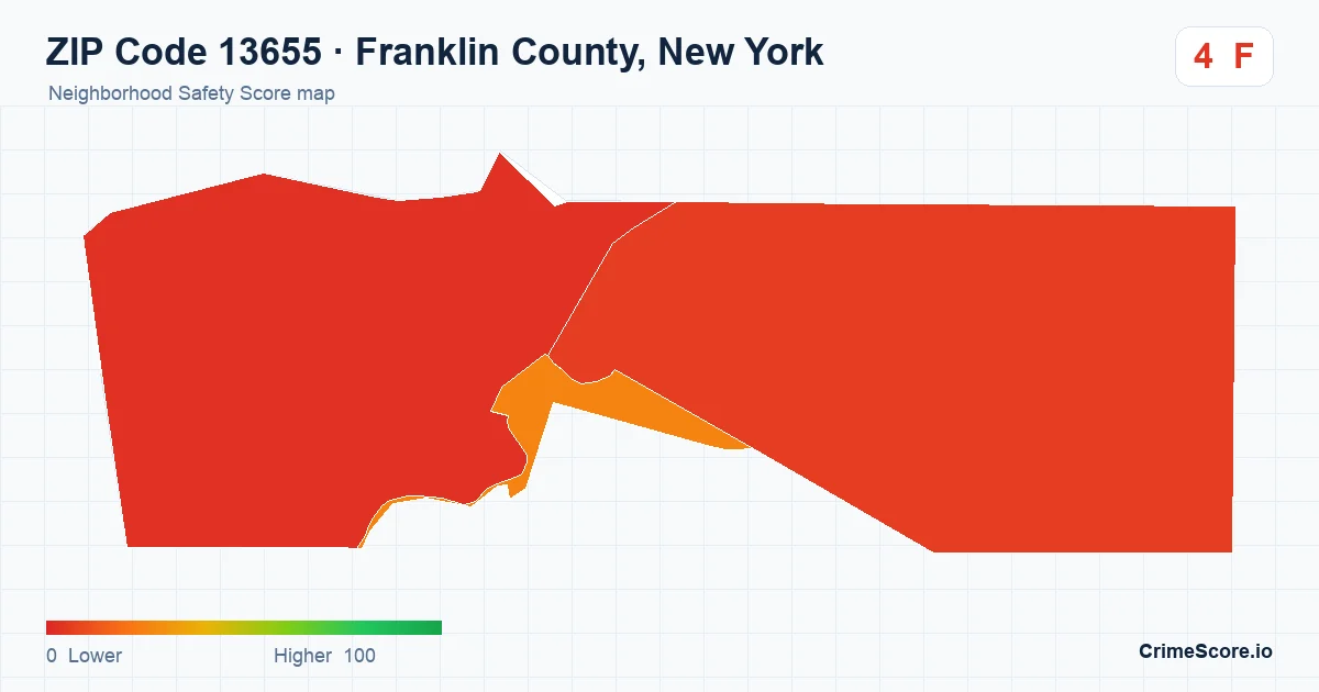 ZIP Code 13655 in Franklin County, New York neighborhood Safety Score map