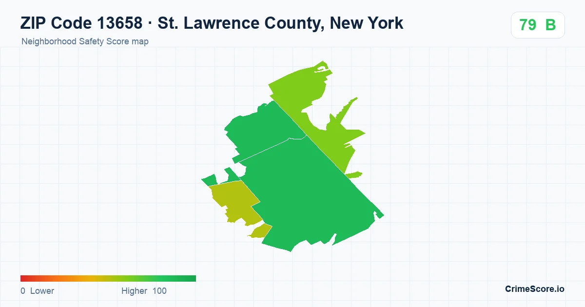 ZIP Code 13658 in St. Lawrence County, New York neighborhood Safety Score map